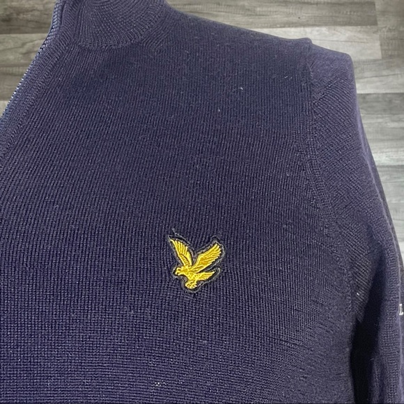 Lyle & Scott The Open Quarter Zip Sweater Size Medium Navy Blue Wool Knit Golf - Picture 2 of 6